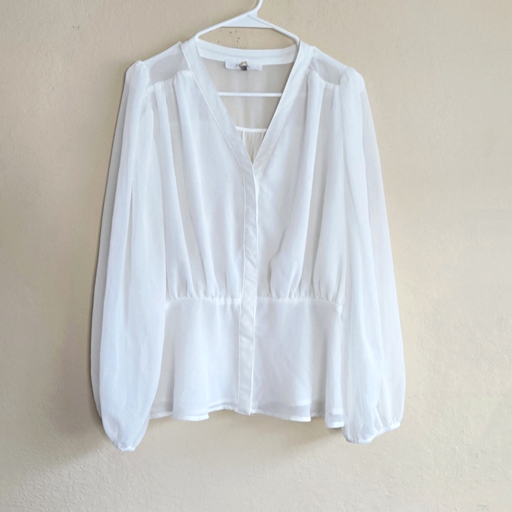 Melograno Rico Sheer White Empire waist Long Sleeve blouse NWT Size Large